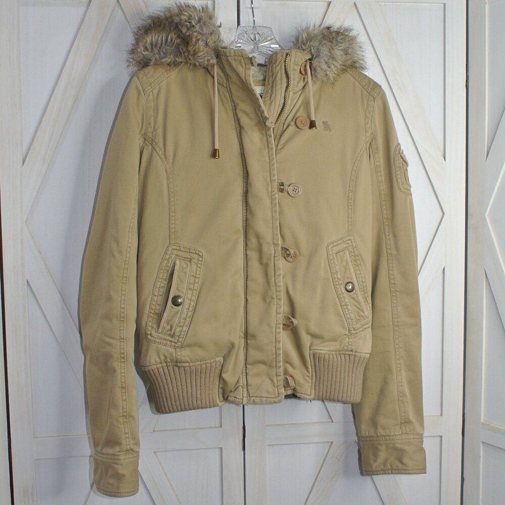 Vintage Y2K Abercrombie & Fitch Casey Faux Fur-Lined Hooded Bomber Jacket
